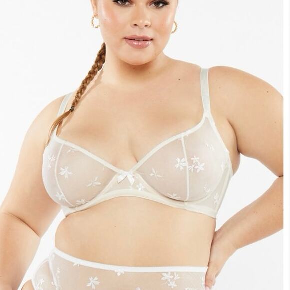 Savage x fenty foiled sprigs embroidered unlined bra in white 38DD - Picture 1 of 10